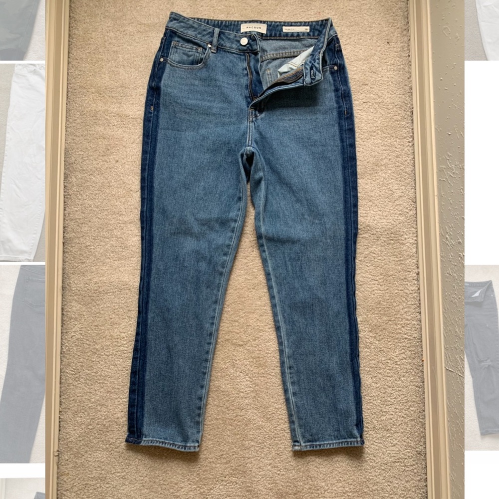 Mom Jeans With Blue Accents On The Sides